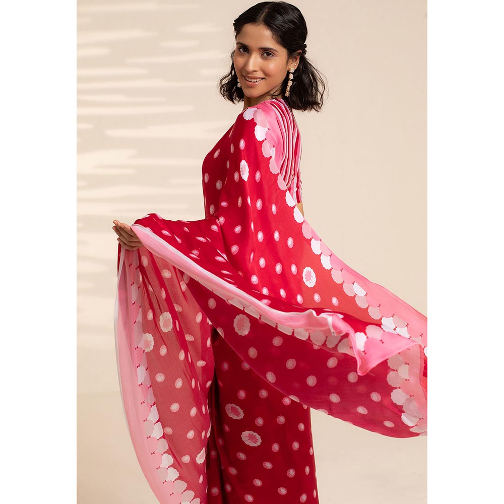 Thee Modern Roots Floating Petals Printed Satin Georgette Saree with Unstitched Blouse