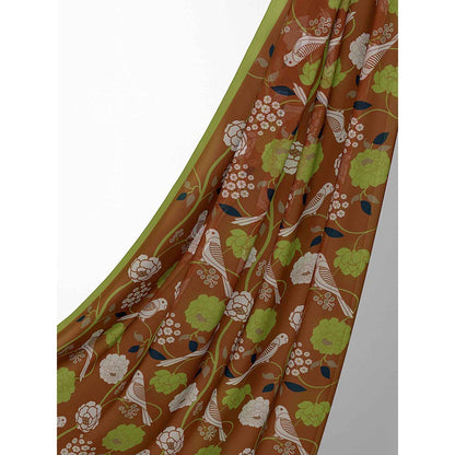 Thee Modern Roots Floral and Fauna Printed Crepe Saree with Unstitched Blouse