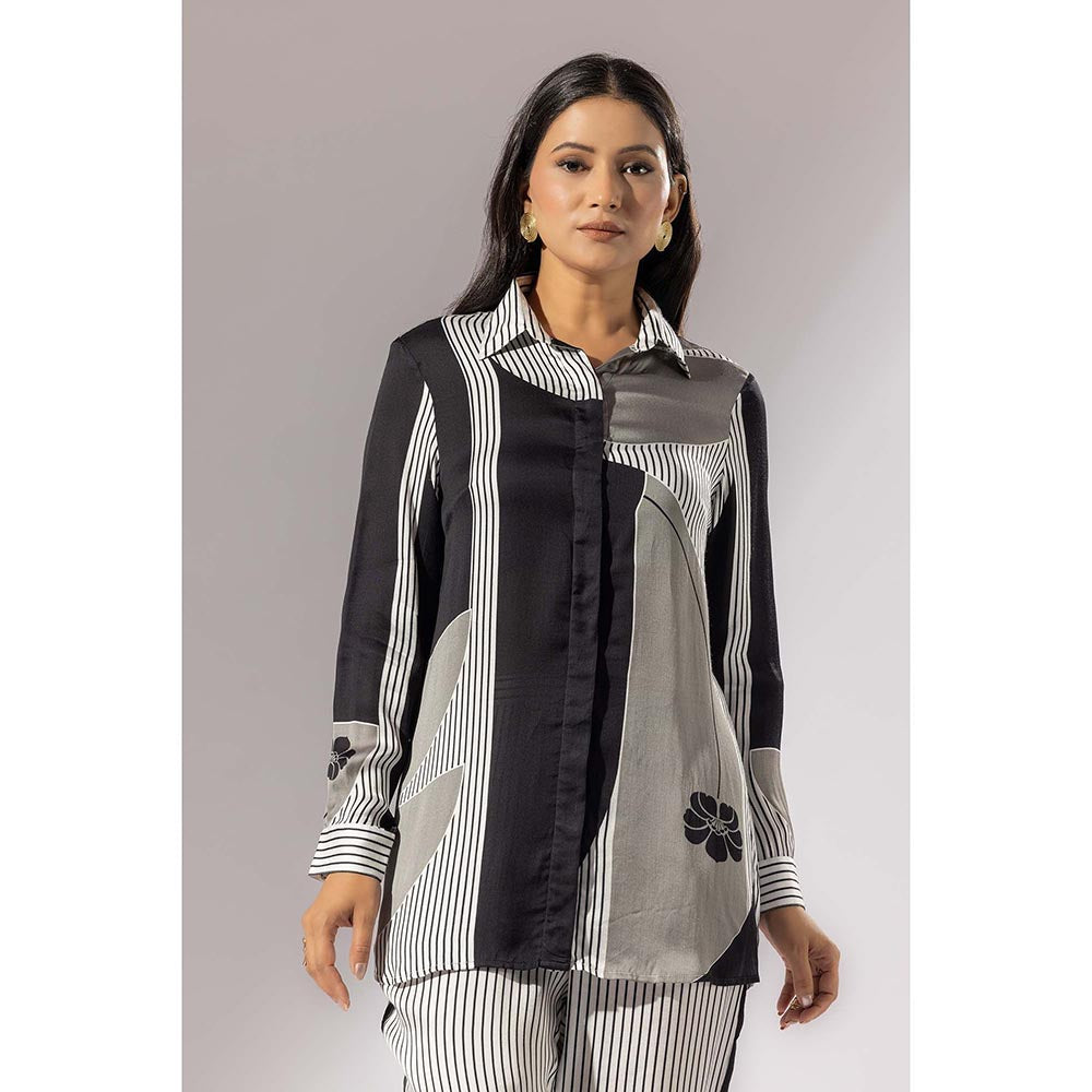 Thee Modern Roots Flower Drop Satin Silk Shirt