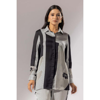 Thee Modern Roots Flower Drop Satin Silk Shirt