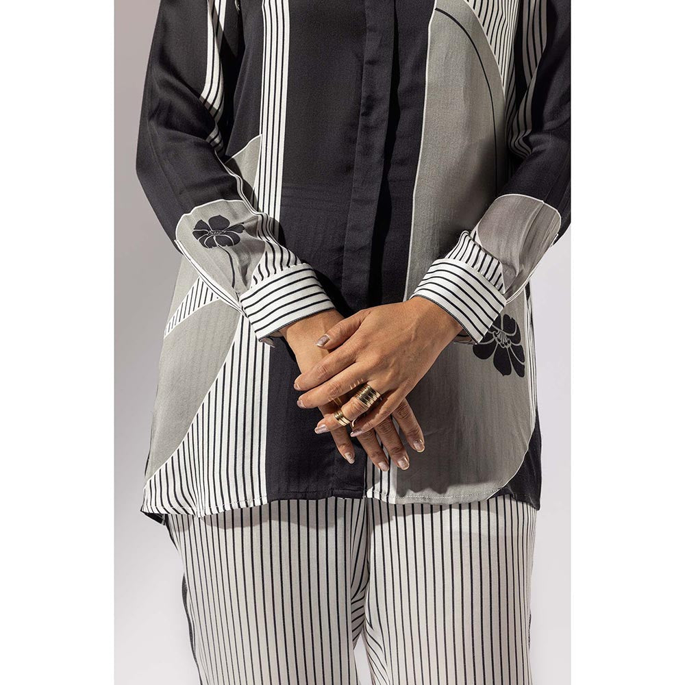 Thee Modern Roots Flower Drop Satin Silk Shirt