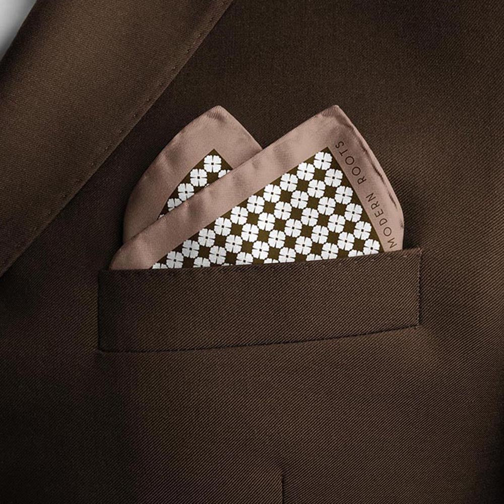 Thee Modern Roots Enigma In Brown Silk Pocket Square