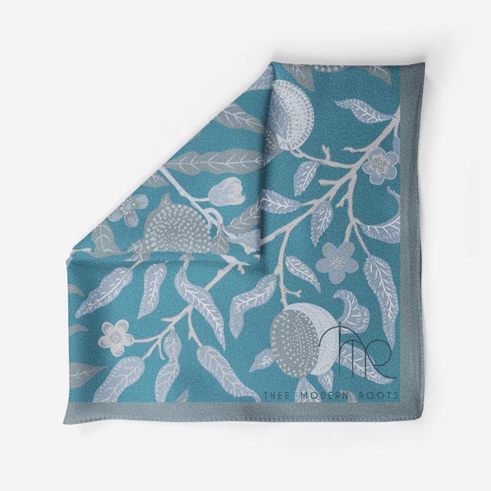 Thee Modern Roots Blue Harvest Silk Pocket Square