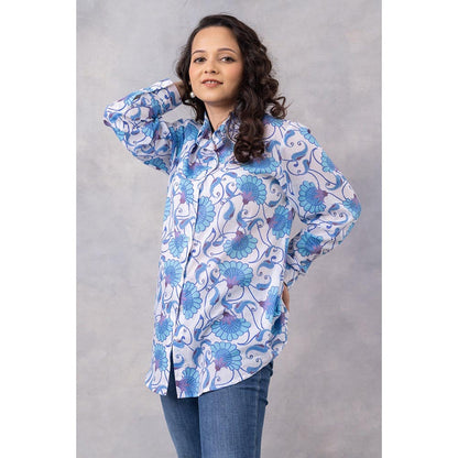 Thee Modern Roots Powder Blue Vine Cotton Mul Shirt