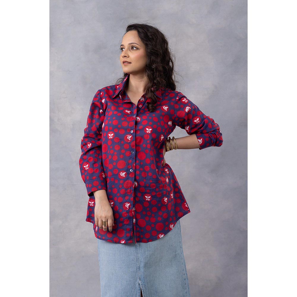 Thee Modern Roots Purple Dot Parade Print Cotton Mul Shirt