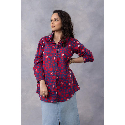 Thee Modern Roots Purple Dot Parade Print Cotton Mul Shirt
