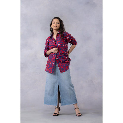 Thee Modern Roots Purple Dot Parade Print Cotton Mul Shirt