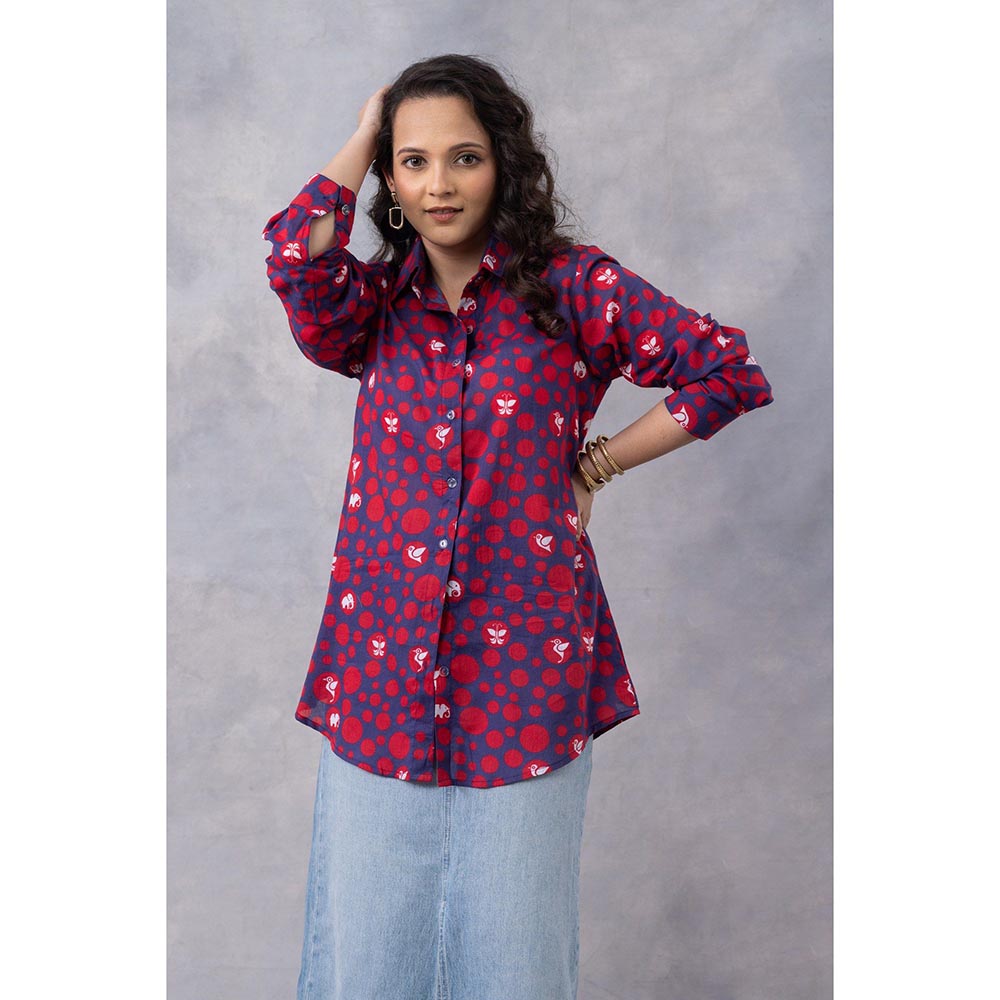 Thee Modern Roots Purple Dot Parade Print Cotton Mul Shirt