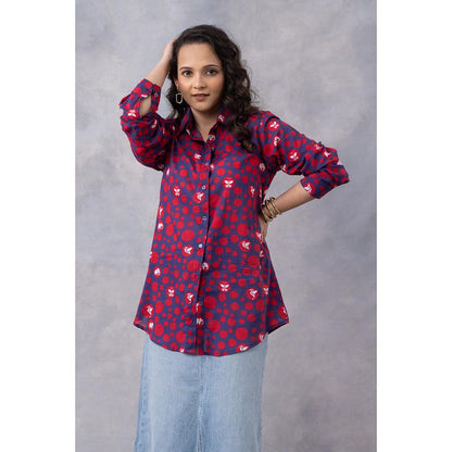 Thee Modern Roots Purple Dot Parade Print Cotton Mul Shirt