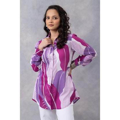 Thee Modern Roots Tropical Purple Cotton Mul Printed Shirt