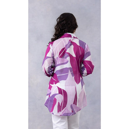 Thee Modern Roots Tropical Purple Cotton Mul Printed Shirt