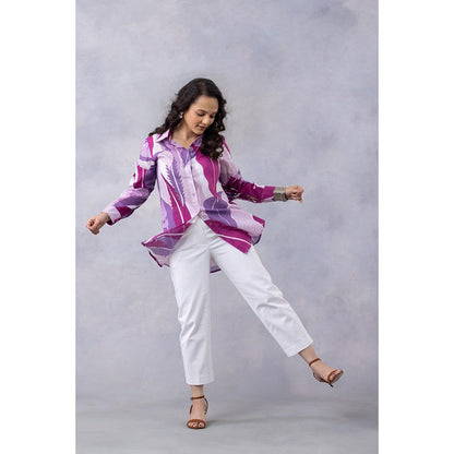Thee Modern Roots Tropical Purple Cotton Mul Printed Shirt