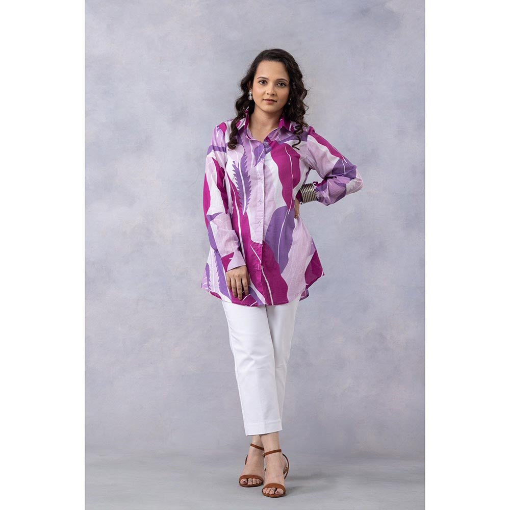 Thee Modern Roots Tropical Purple Cotton Mul Printed Shirt