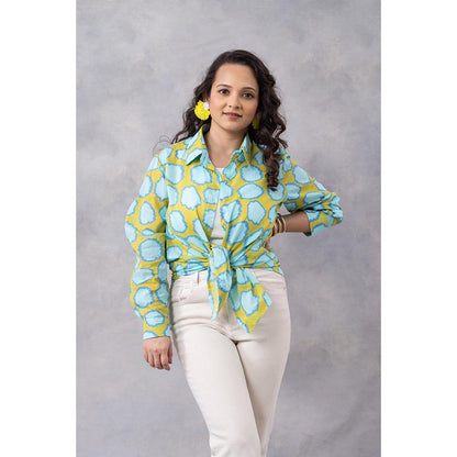 Thee Modern Roots Mango Polka Print Cotton Mul Shirt - Multi-Color