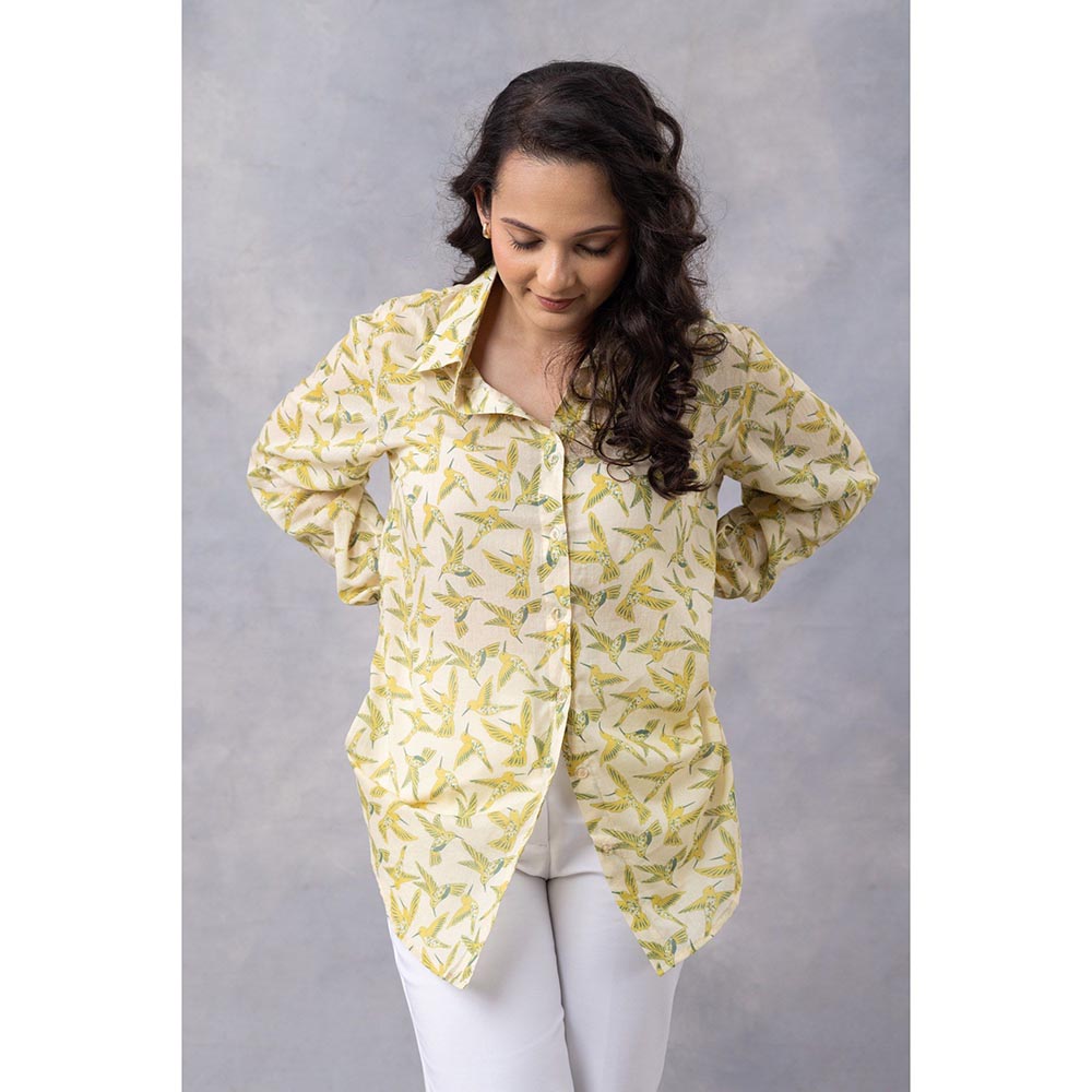 Thee Modern Roots Buttercup Floral Flight Cotton Mul Printed Shirt - Cream