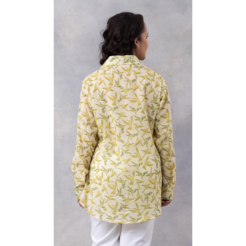 Thee Modern Roots Buttercup Floral Flight Cotton Mul Printed Shirt - Cream