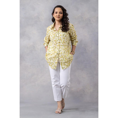 Thee Modern Roots Buttercup Floral Flight Cotton Mul Printed Shirt - Cream