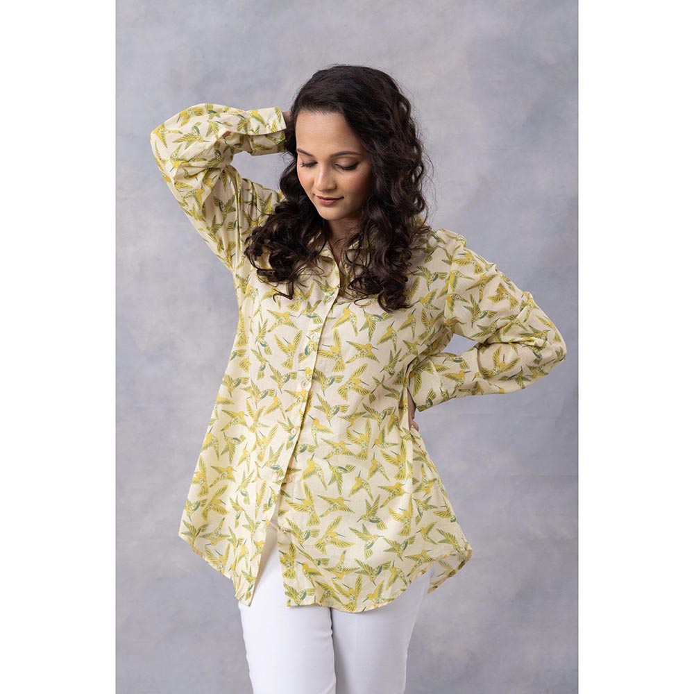Thee Modern Roots Buttercup Floral Flight Cotton Mul Printed Shirt - Cream