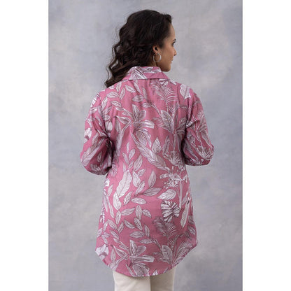 Thee Modern Roots Rosewood Tropical Print Cotton Mul Shirt - Pink