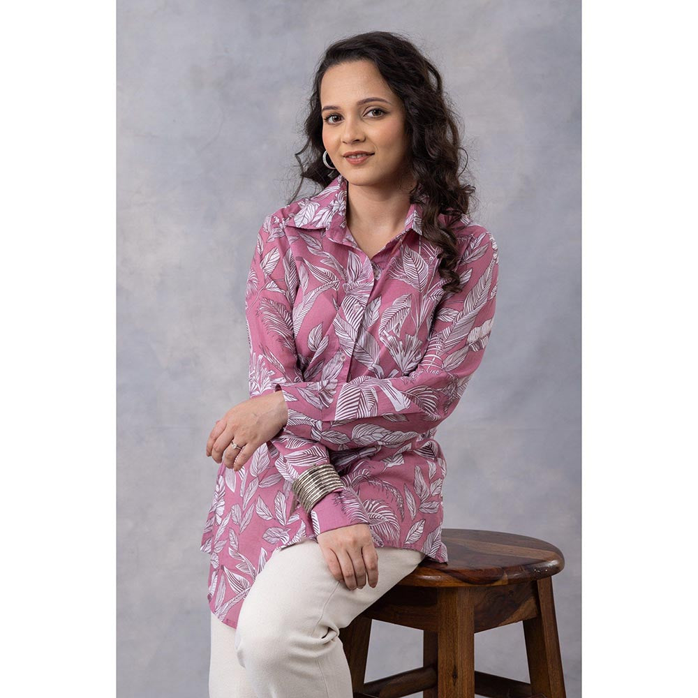 Thee Modern Roots Rosewood Tropical Print Cotton Mul Shirt - Pink
