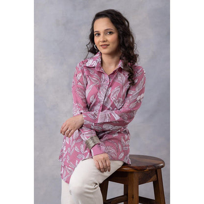 Thee Modern Roots Rosewood Tropical Print Cotton Mul Shirt - Pink