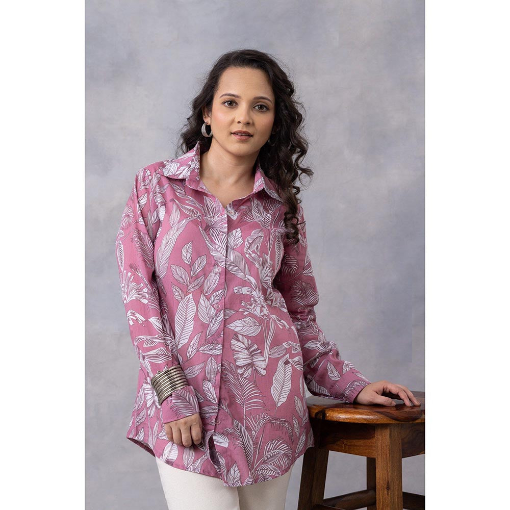 Thee Modern Roots Rosewood Tropical Print Cotton Mul Shirt - Pink