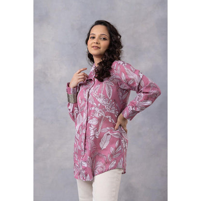 Thee Modern Roots Rosewood Tropical Print Cotton Mul Shirt - Pink
