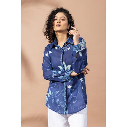 Thee Modern Roots Navy Blue Bloom Shirt