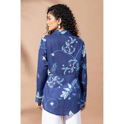Thee Modern Roots Navy Blue Bloom Shirt