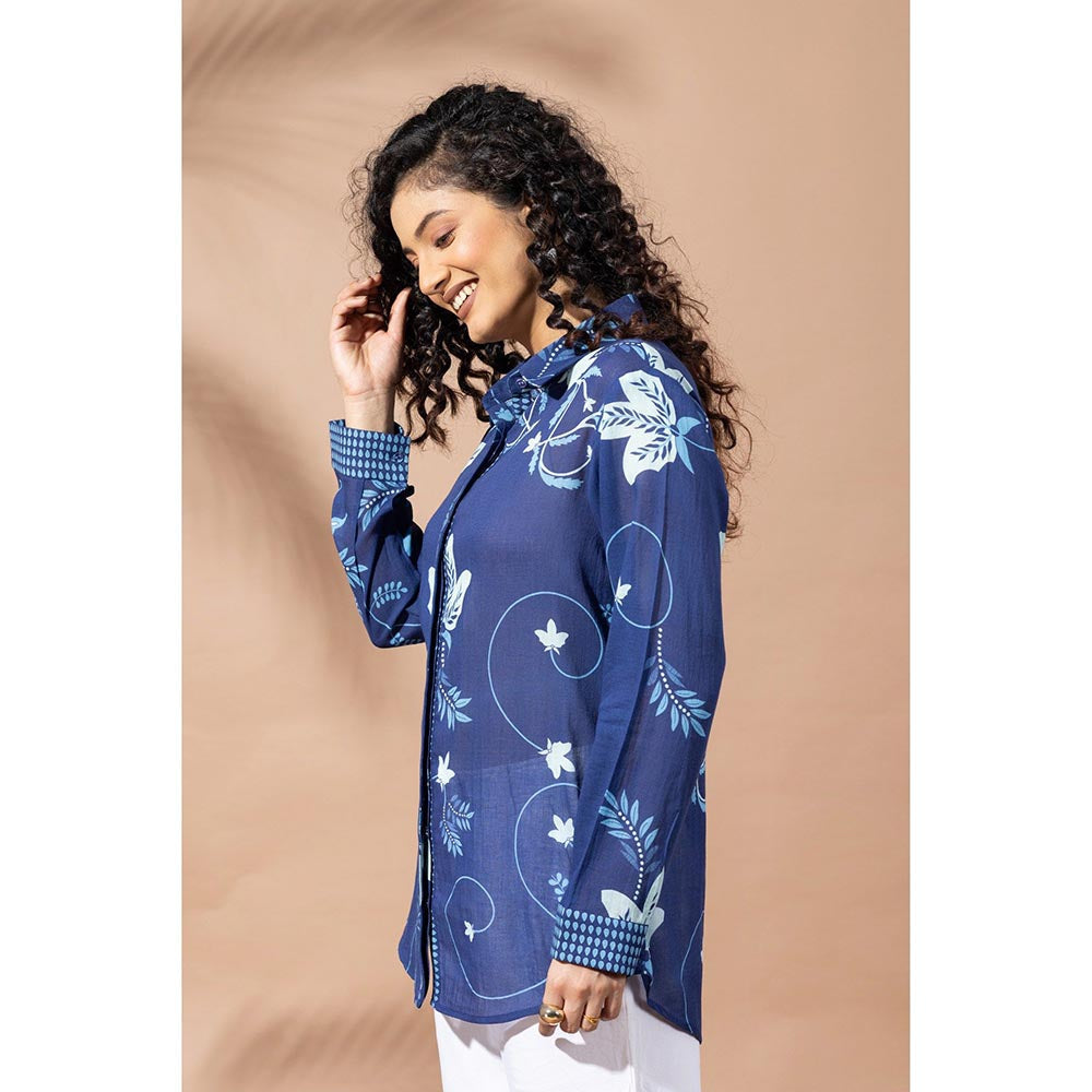 Thee Modern Roots Navy Blue Bloom Shirt