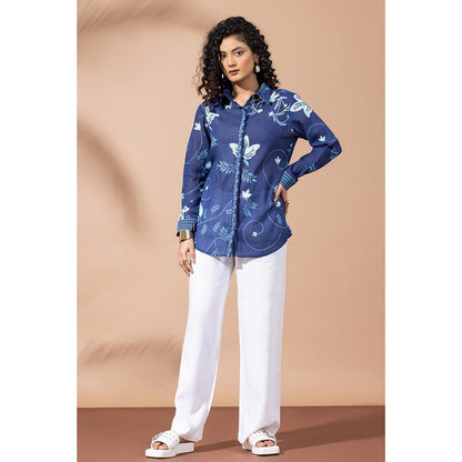 Thee Modern Roots Navy Blue Bloom Shirt