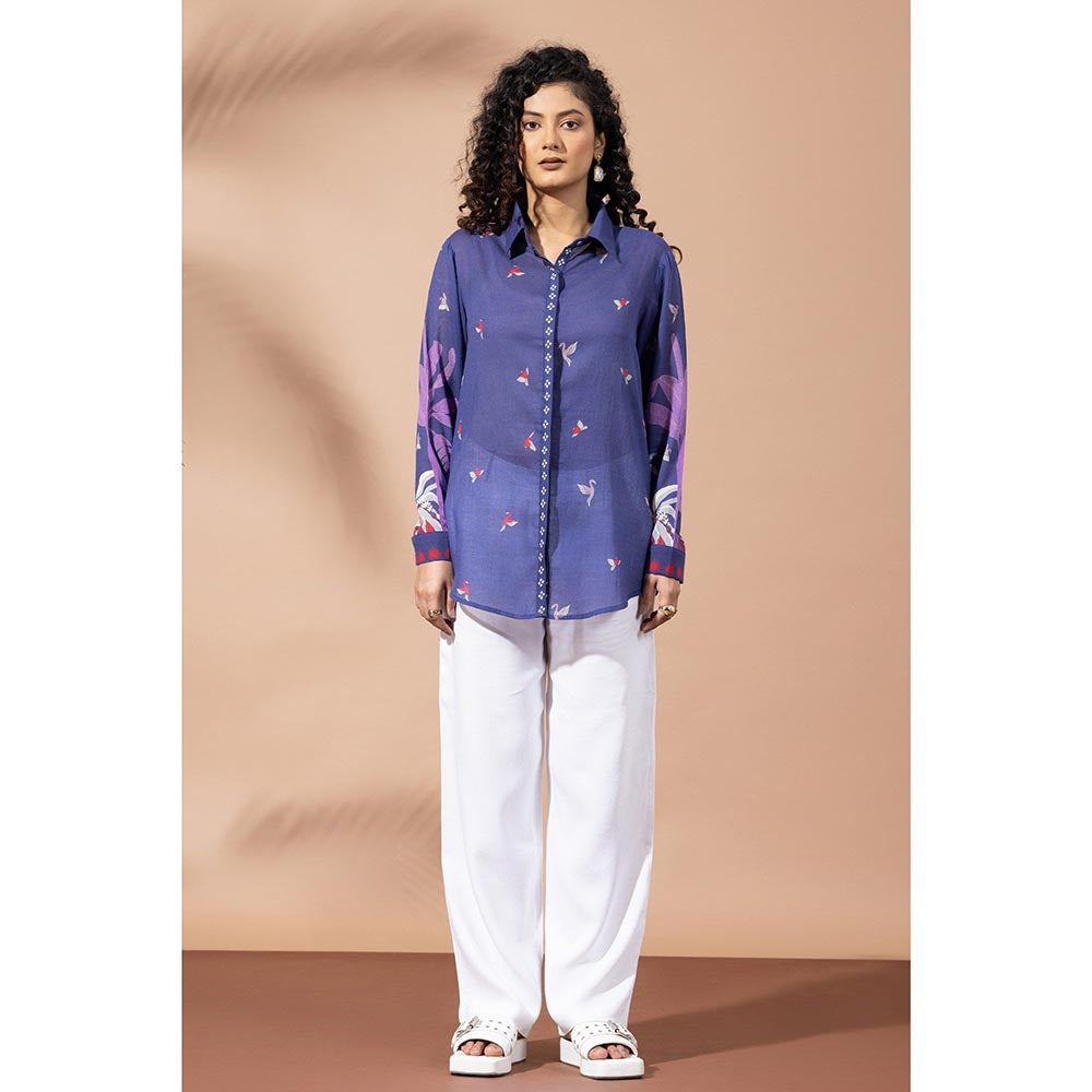 Thee Modern Roots Blooming Navy Blue Shirt