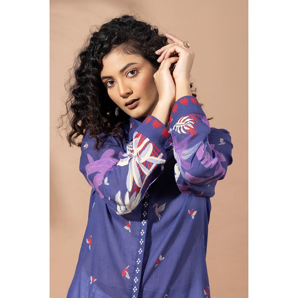 Thee Modern Roots Blooming Navy Blue Shirt