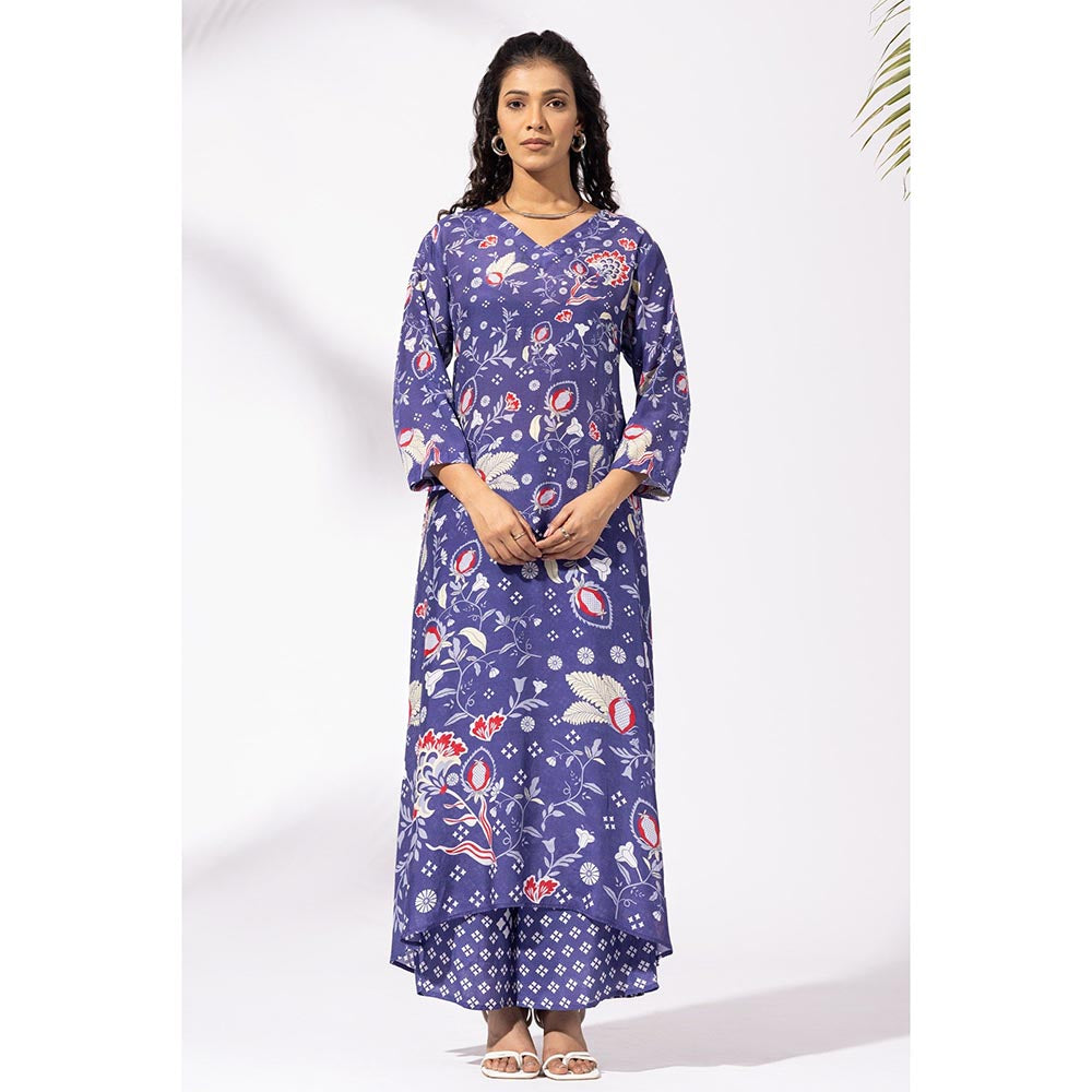 Thee Modern Roots Floral Ink Blue Kurta