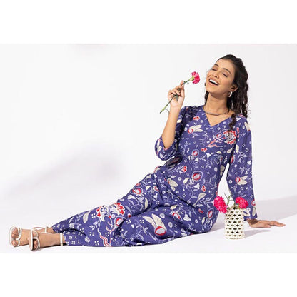Thee Modern Roots Floral Ink Blue Kurta
