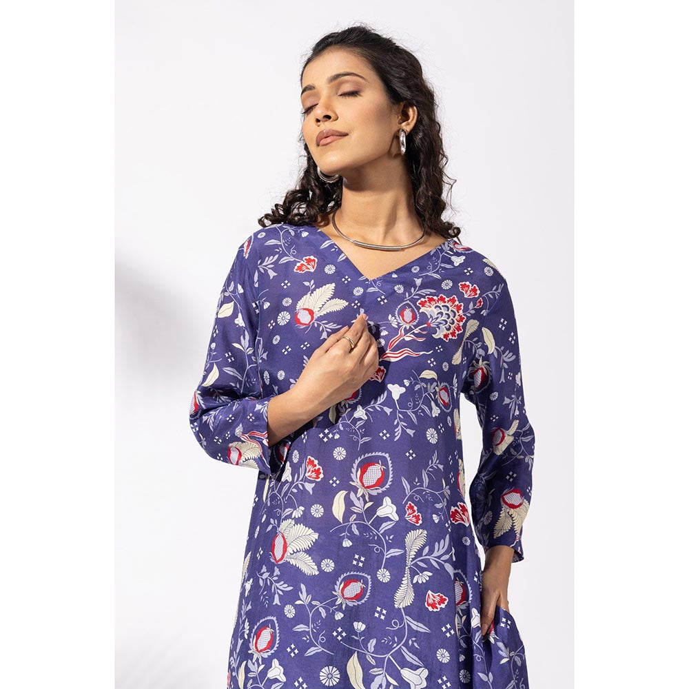 Thee Modern Roots Floral Ink Blue Kurta