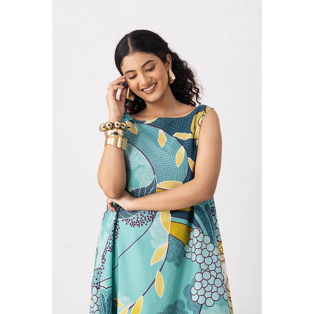 Thee Modern Roots Dainty Teal Blue Flared Dress