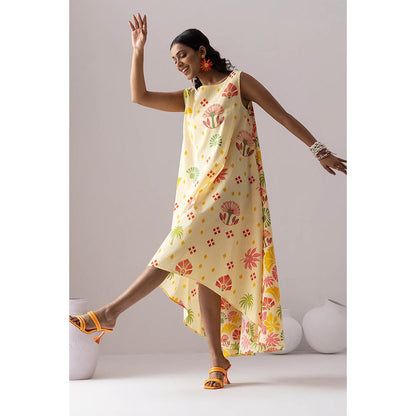 Thee Modern Roots Butter Bloom Yellow Flared Dress