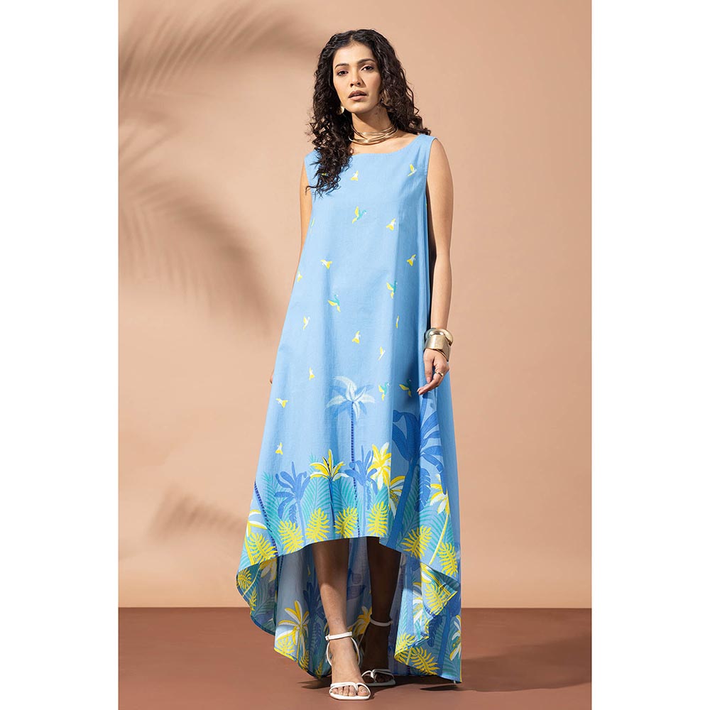 Thee Modern Roots Tropical Berry Blue Flared Dress