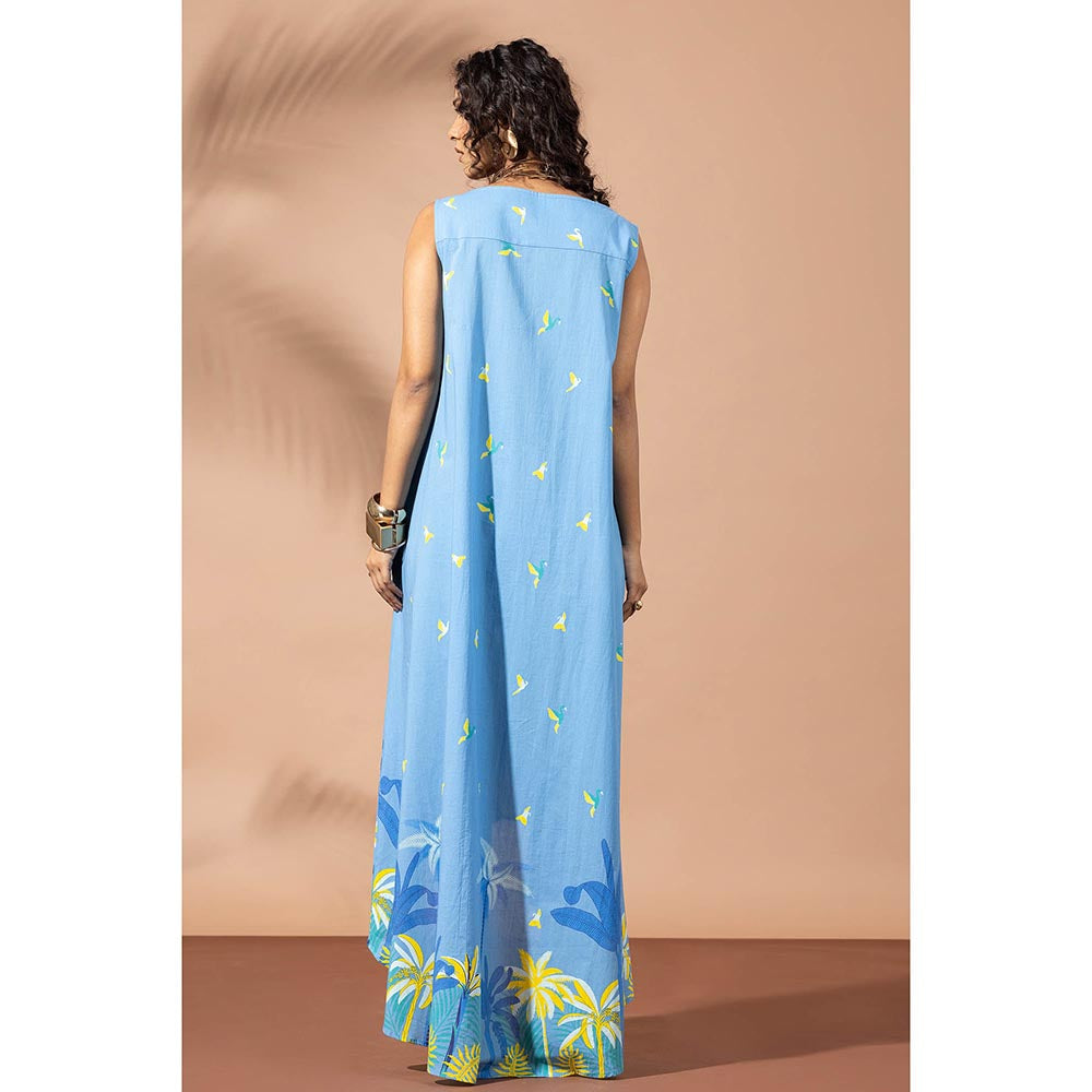 Thee Modern Roots Tropical Berry Blue Flared Dress