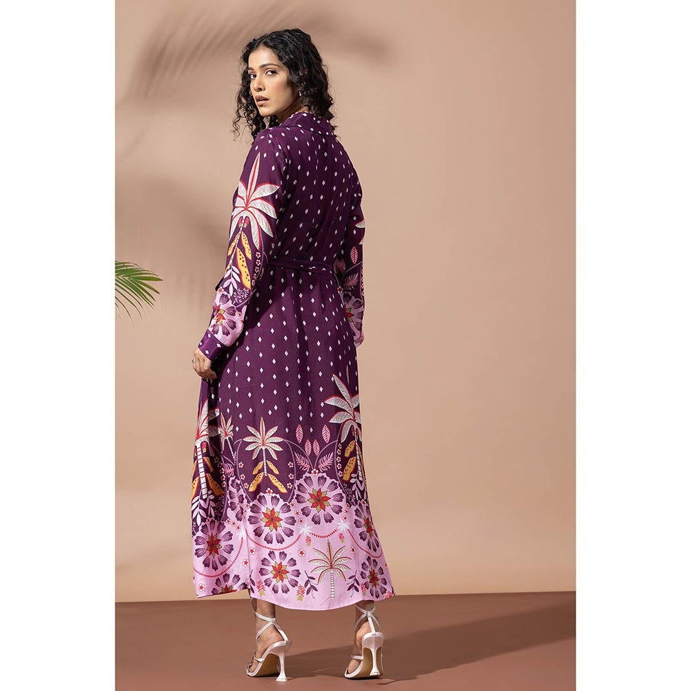 Thee Modern Roots Paradise Purple Palm Shirt Dress with Belt (Set of 2)