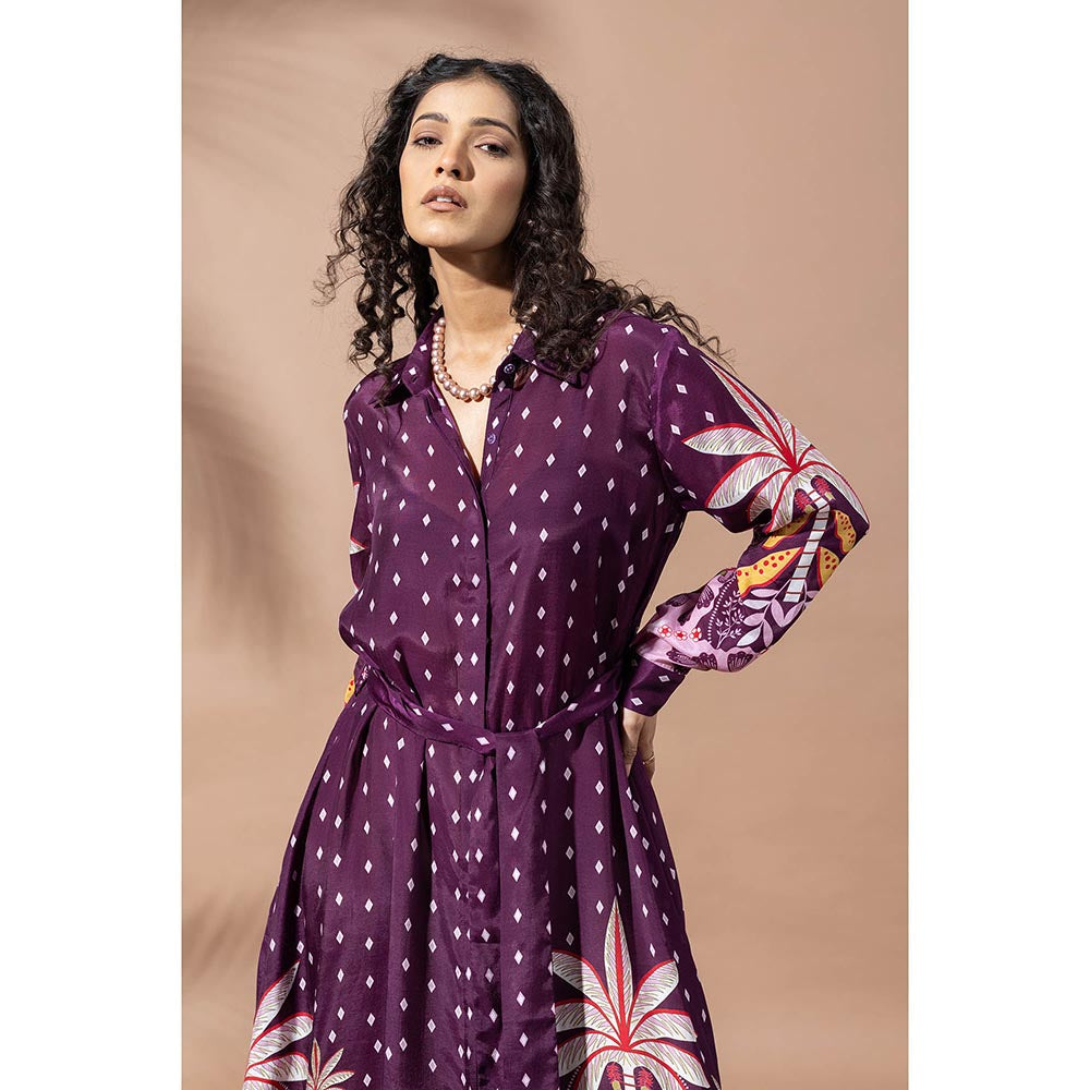 Thee Modern Roots Paradise Purple Palm Shirt Dress with Belt (Set of 2)
