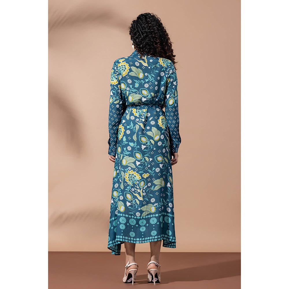 Thee Modern Roots Forest Teal Blue Shirt Dress with Belt (Set of 2)