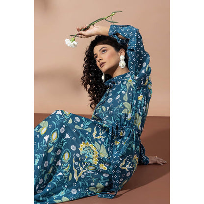 Thee Modern Roots Forest Teal Blue Shirt Dress with Belt (Set of 2)