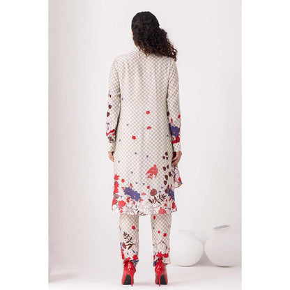 Thee Modern Roots Cream Checkered Print Co-Ord (Set of 2)