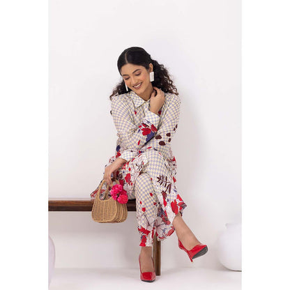 Thee Modern Roots Cream Checkered Print Co-Ord (Set of 2)