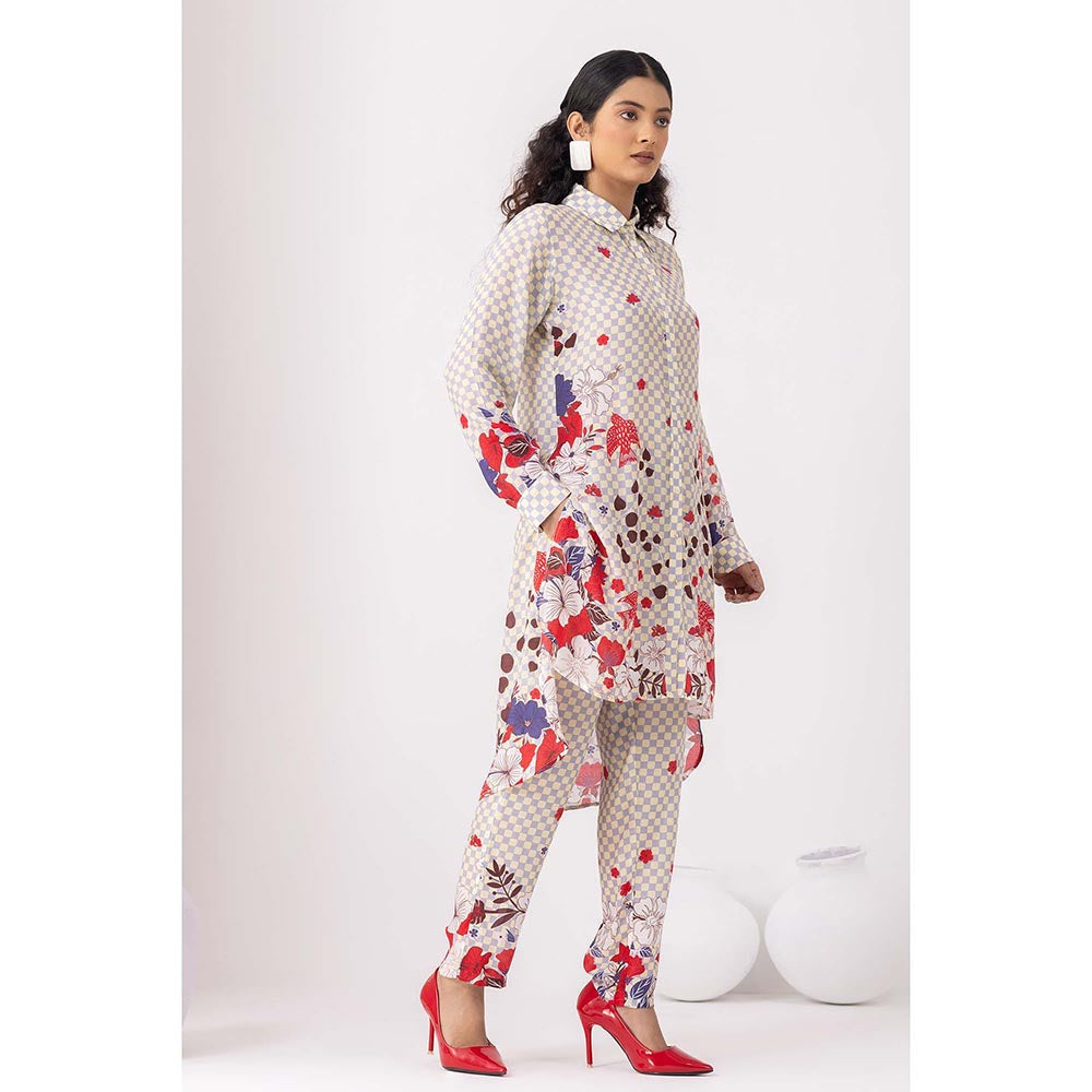 Thee Modern Roots Cream Checkered Print Co-Ord (Set of 2)