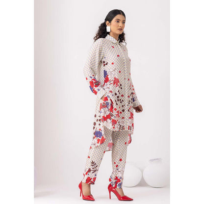 Thee Modern Roots Cream Checkered Print Co-Ord (Set of 2)