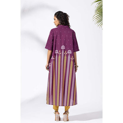 Thee Modern Roots Purple Chevron Plum Printed Kurta and Dhoti (Set of 2)