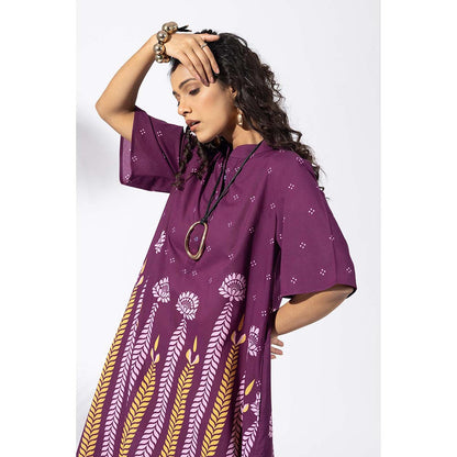 Thee Modern Roots Purple Chevron Plum Printed Kurta and Dhoti (Set of 2)
